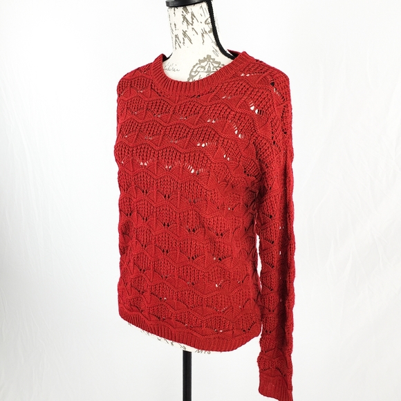 Forever 21 Red Crew Neck Open Weave Sweater - Picture 7 of 10